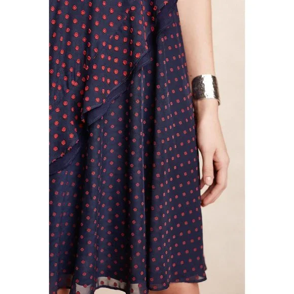 Anthropologie Eva Franco Maryanne Flounce Polka Dot Midi Dress Navy/Red - Picture 2 of 3
